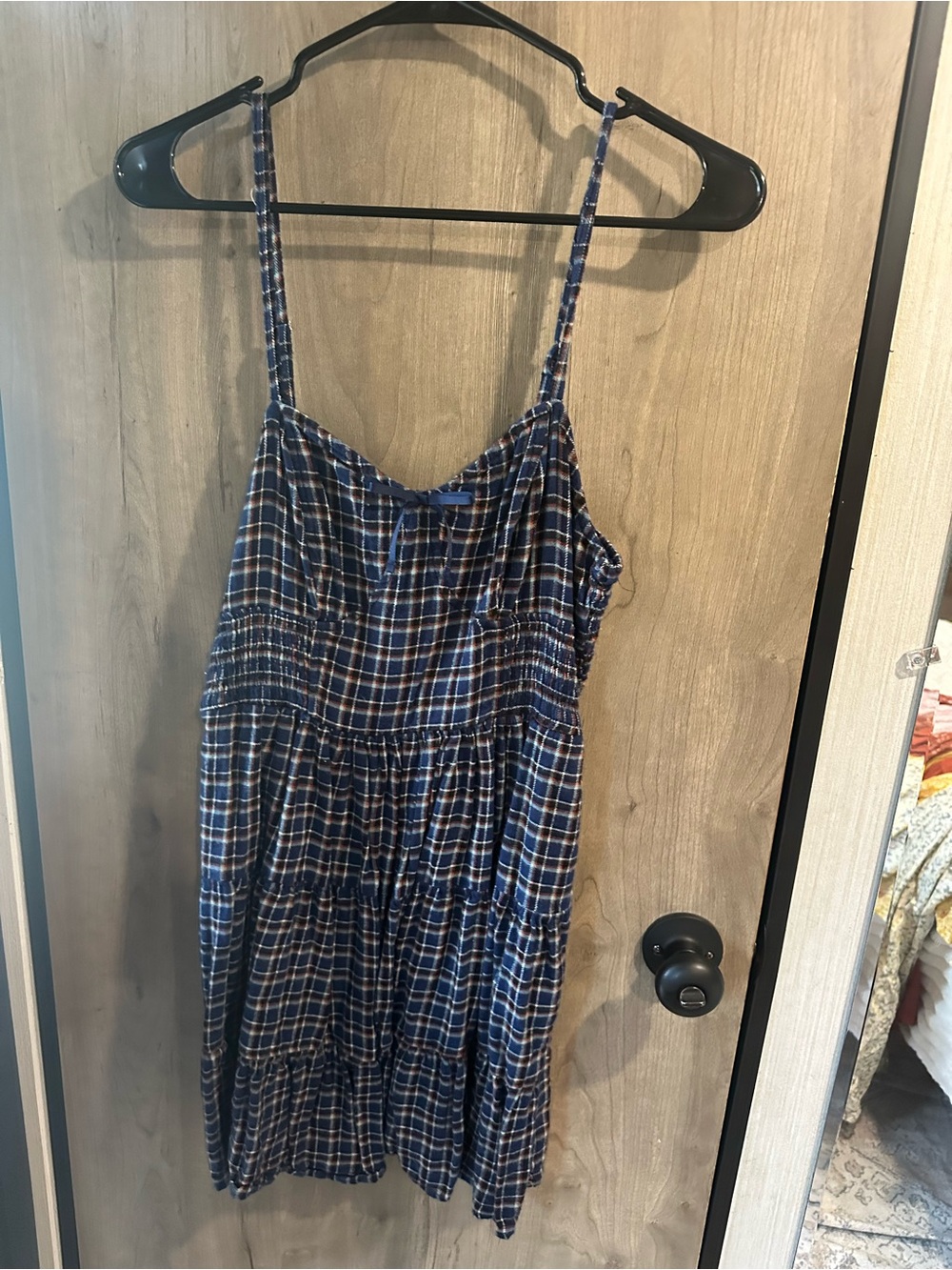 No Boundaries Navy Plaid Spaghetti Strap Mini Dress